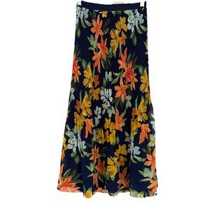 Daniel Rainn Naomi Pleated Maxi Size XS Navy Floral Colorful Pull On Fairy Party